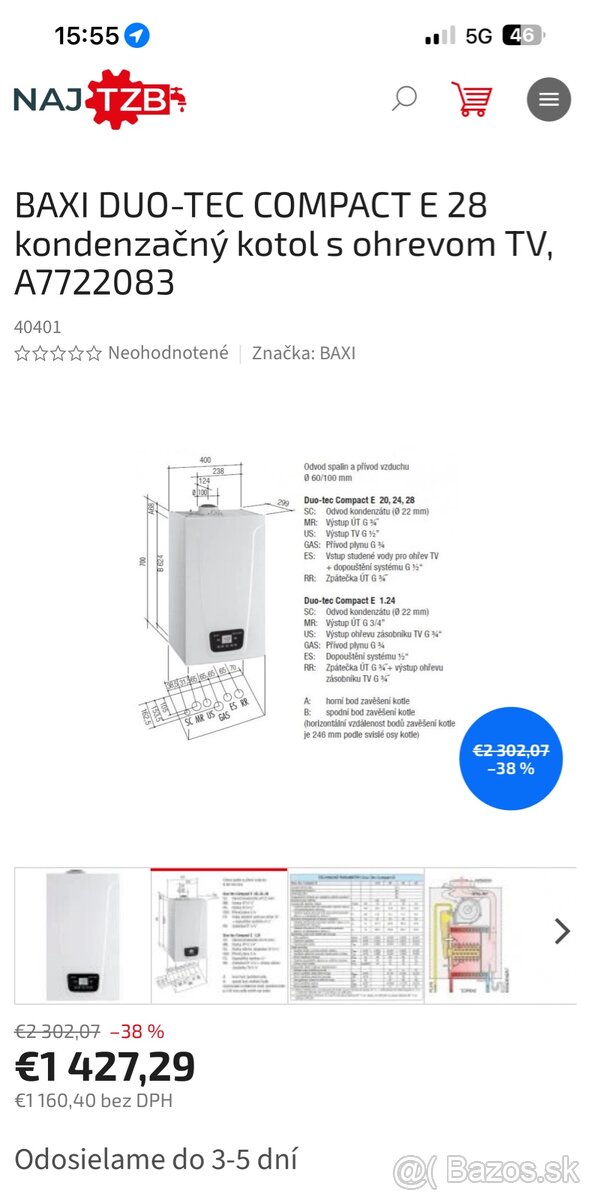 Kondenzačný kotol baxi duo-tec compact e 28kw