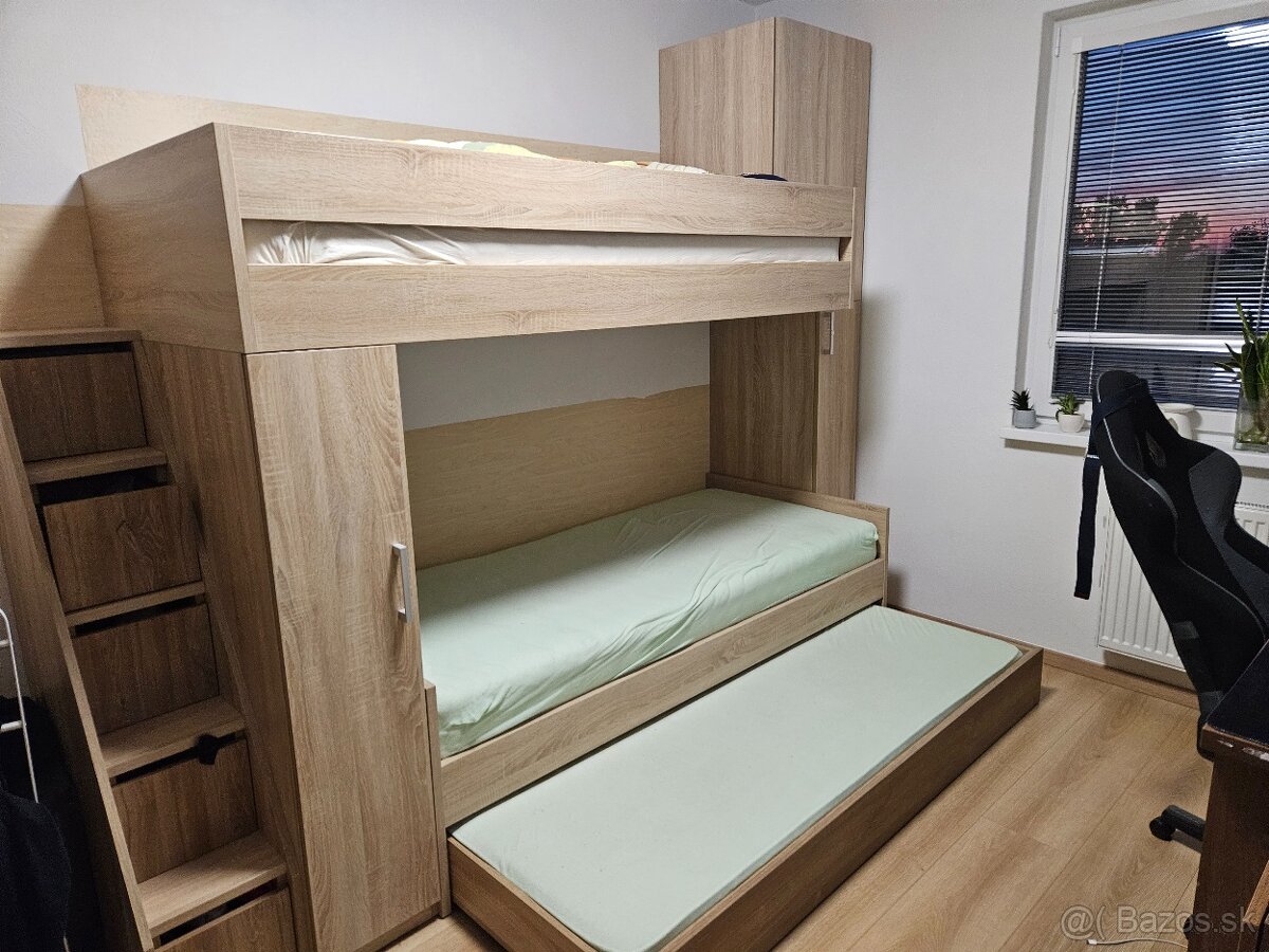 Poschodová posteľ so skrinkami