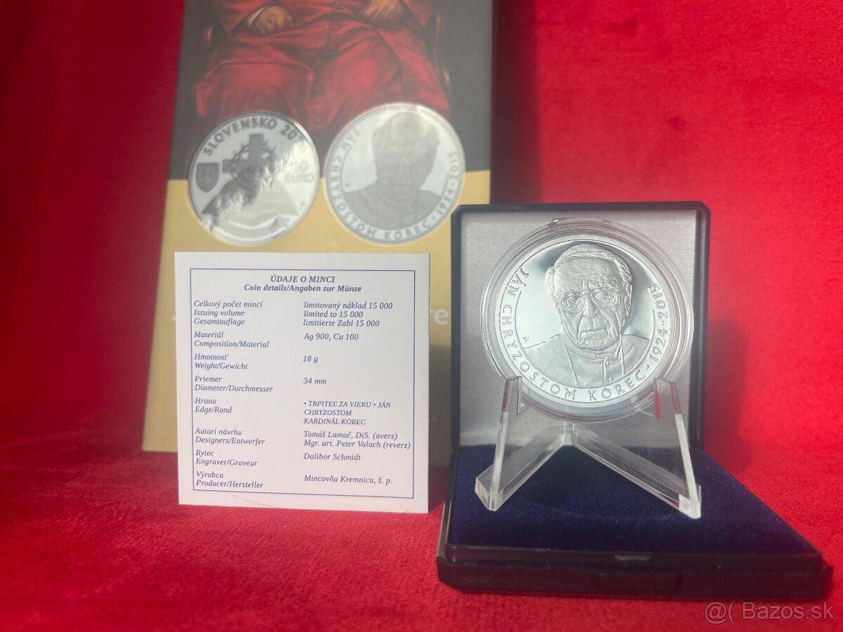 10€ PROOF - Ján Chryzostom Korec strieborna