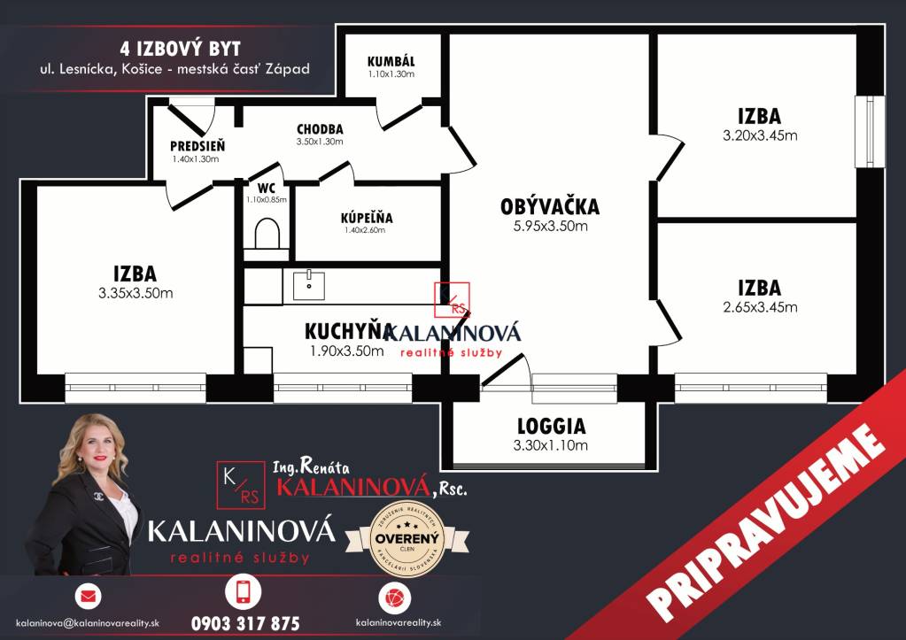 PRIPRAVUJEME:  na  PREDAJ  4–izbový byt,  Košice-Terasa