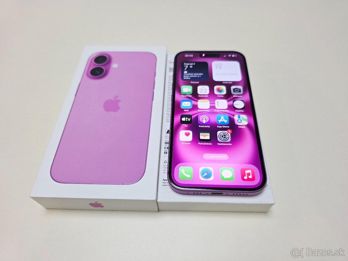 APPLE IPHONE 16 PINK 128GB ,BATERKA 100%,ZÁRUKA