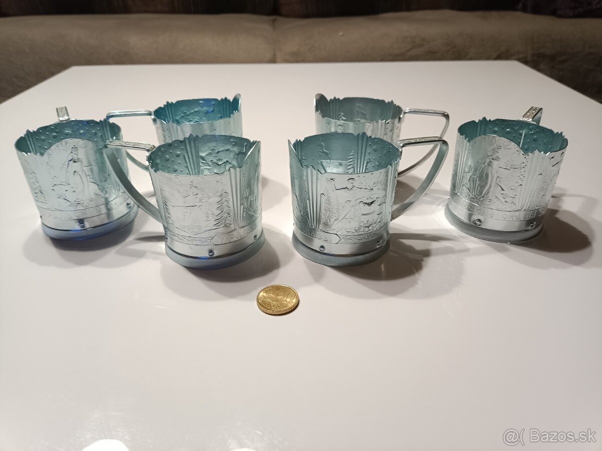 Podstakanniki – držiaky na čajové poháre (ZSSR), sada 6 ks