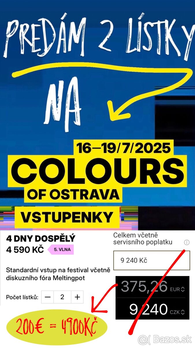 2 lístky Colours of Ostrava
