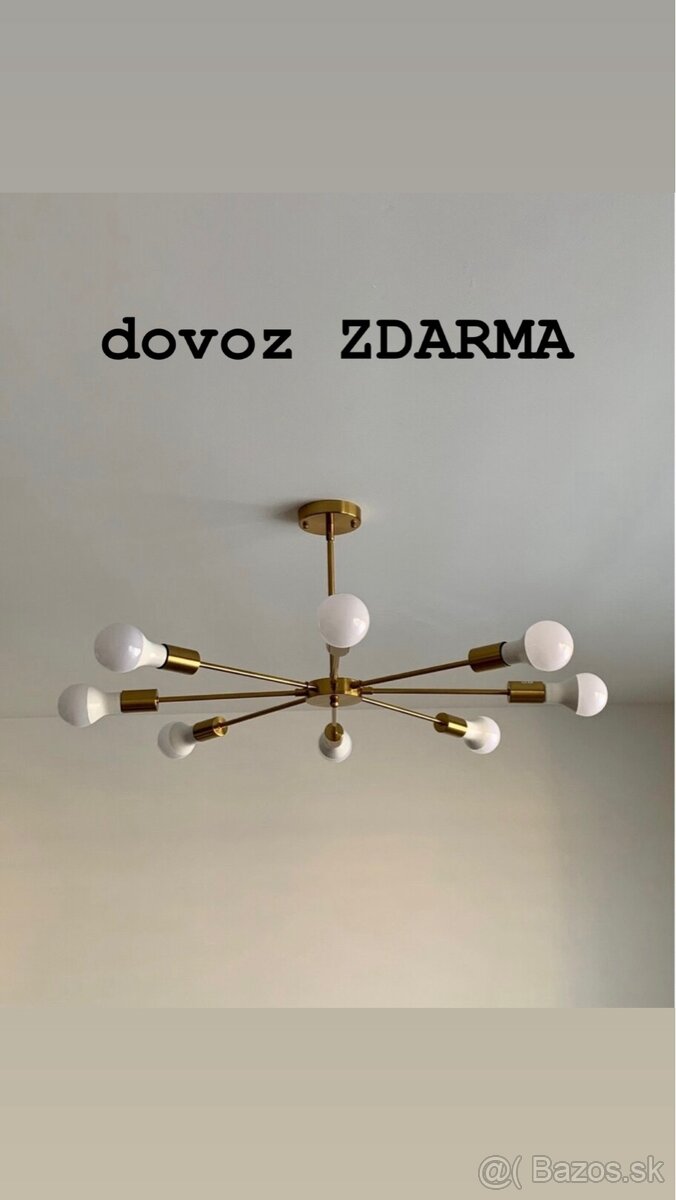 Zlatý luster na 8 žiaroviek