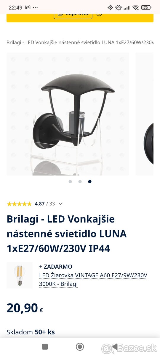 Vonkajšie nástenné svietidlo