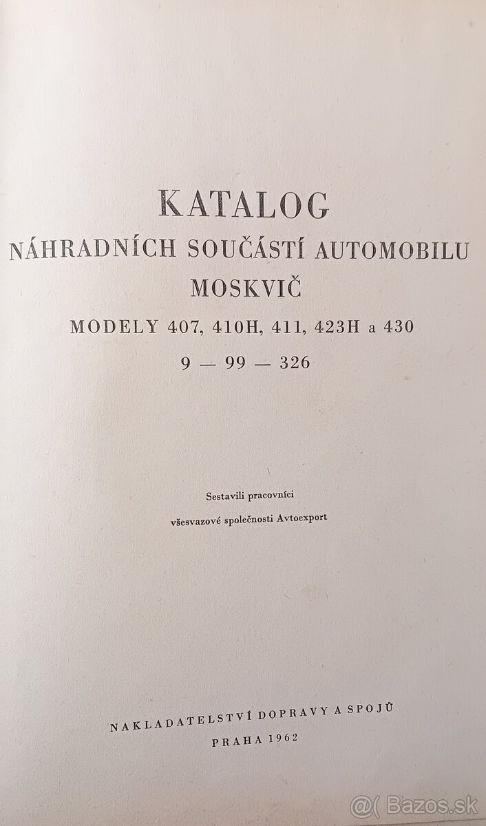 Predám katalóg náhradných dielov Moskvič