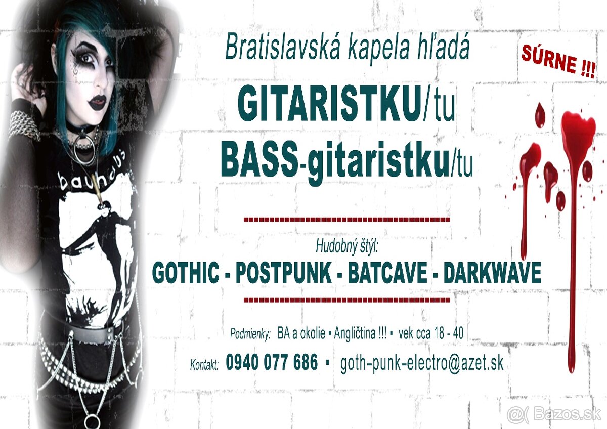 Hľadá sa Basák/čka, Gitaristka/ta (batcave-postpunk)
