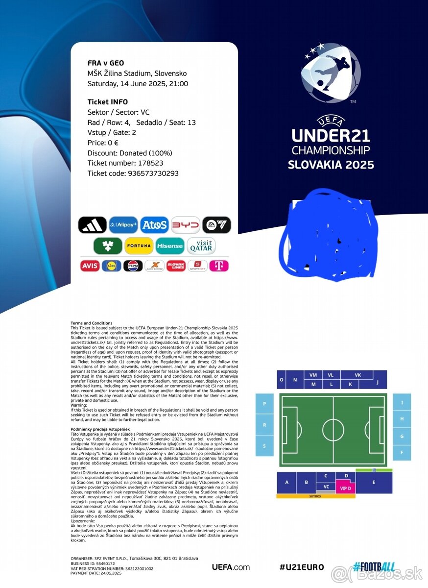 Vstupenka na futbal U21 Francúzsko-Gruzínsko
