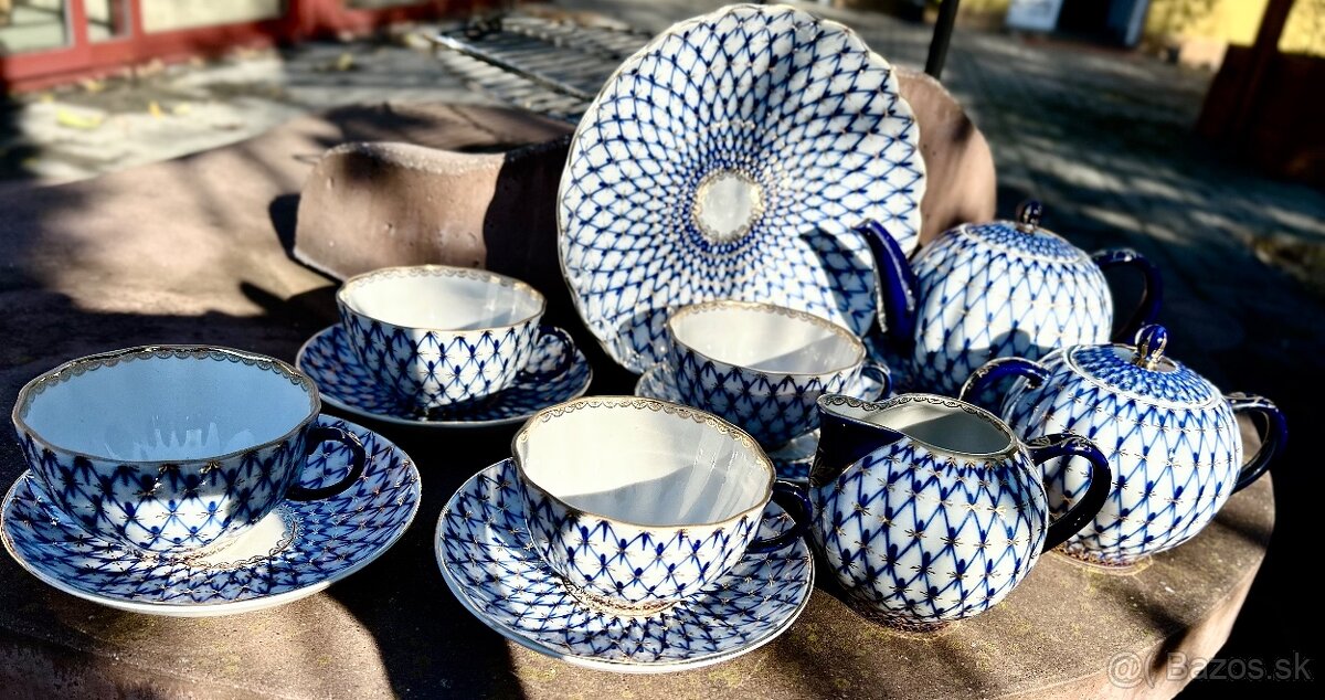 🫖 Porcelánový čajový servis Lomonosov – Cobalt Net (Made in