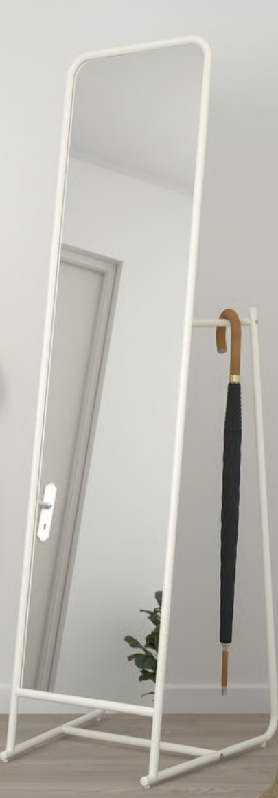 Stojacie zrkadlo, biela, 48x160 cm