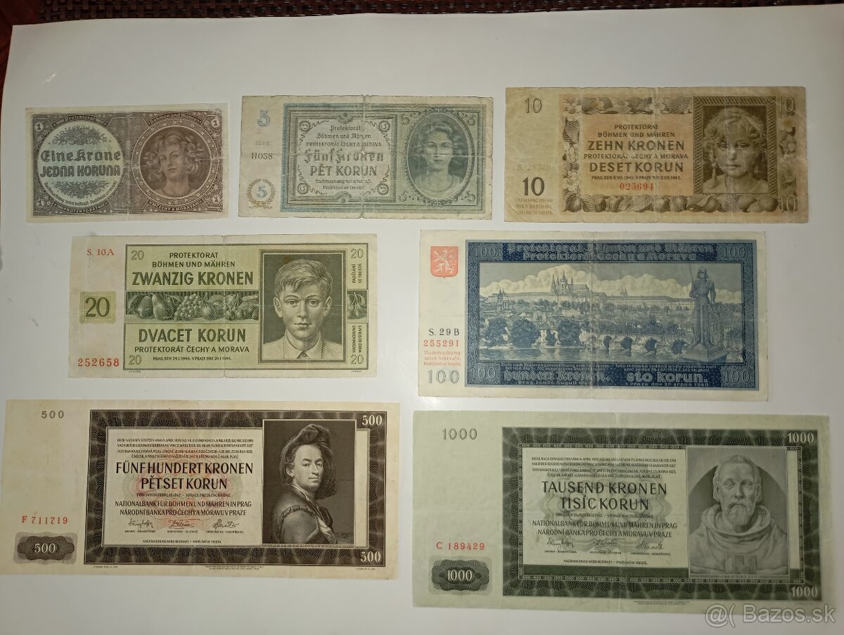 BANKOVKY 40 LÉTA, PROTEKTORÁT 1-1000K, VŠE NEPERFOROVANÉ