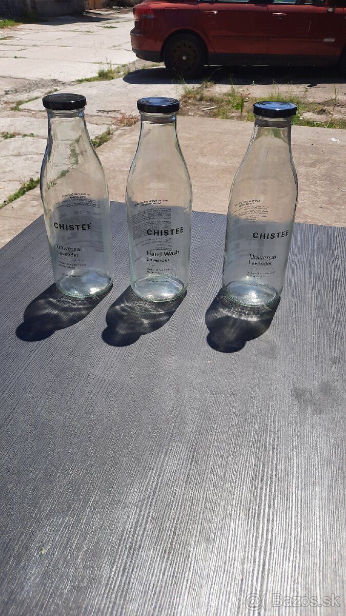 Sklenené a plastové fľaše CHISTEE s etiketou – väčšie množst