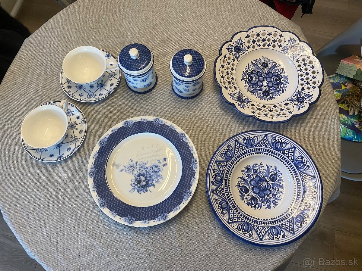 Modrobiely set taniere misky šalky