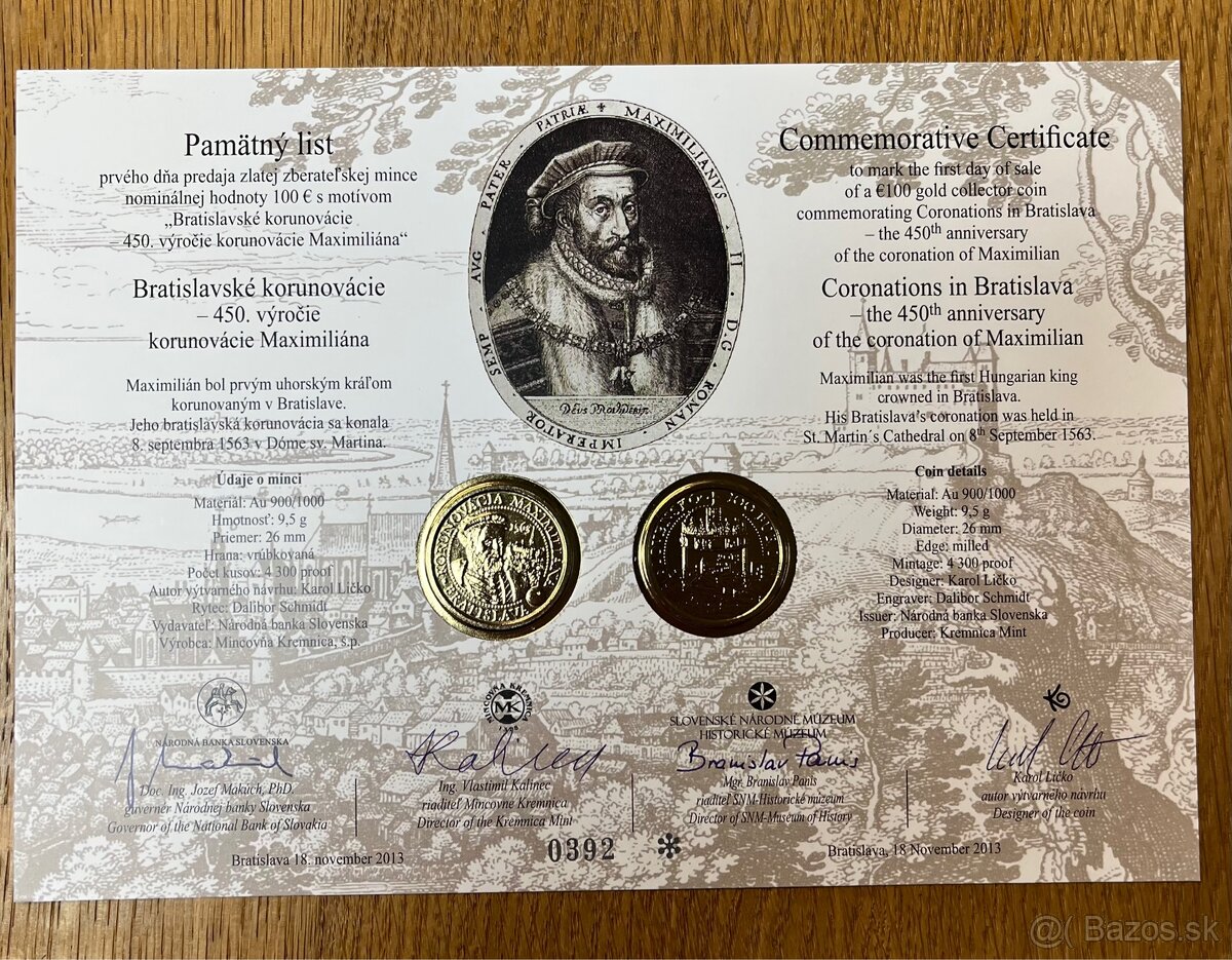 Pamätný list - 100€ Maximilián