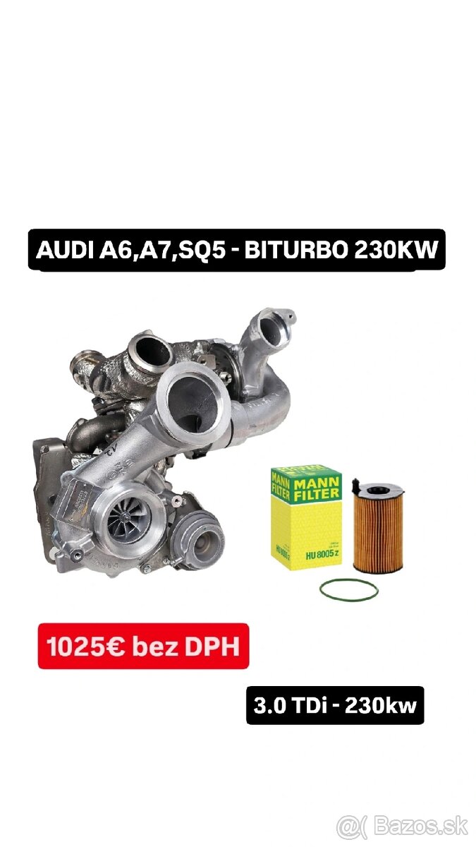 Repasované turbo GARRETT AUDI A6,A7,SQ5 230KW biturbo