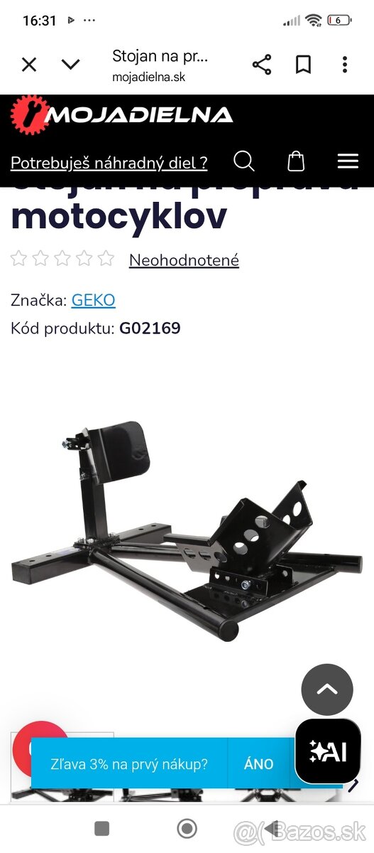 Stojan na prepravu motocyklu