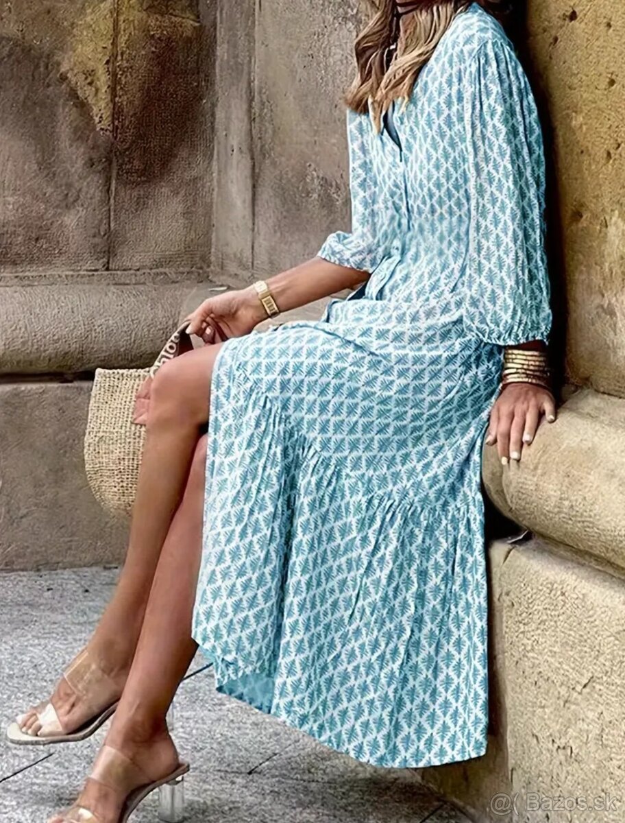 Dámske šaty modré Xxl trojštvrťový rukáv