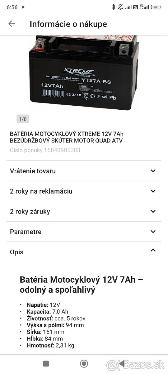 Bateria 12v 7ah do motocykla