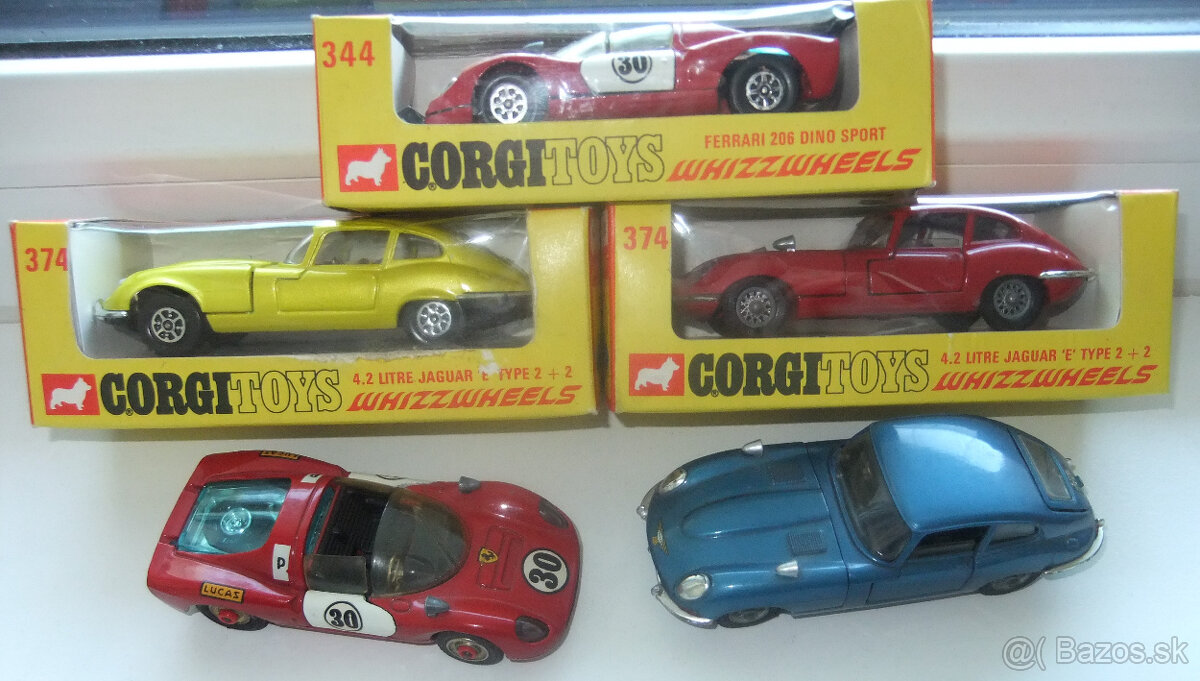 3xJAGUAR E a 2xFERRARI DINO od CORGI TOYS v 1:43