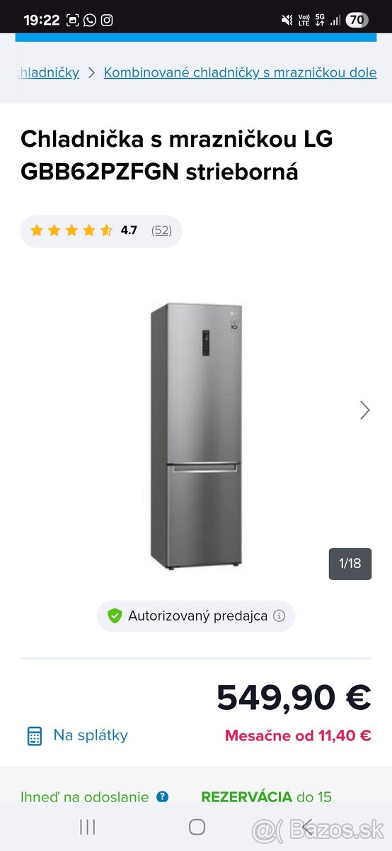 Chladnička a mrazničkou LG