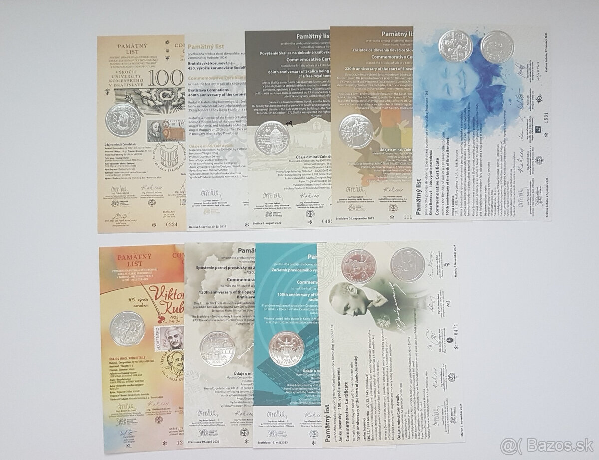Pamätné listy k slovenským 10 € minciam