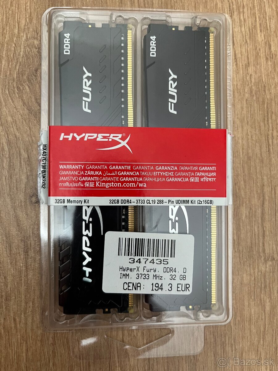 HyperX 32GB KIT DDR4 3733 MHz CL19 FURY Black series