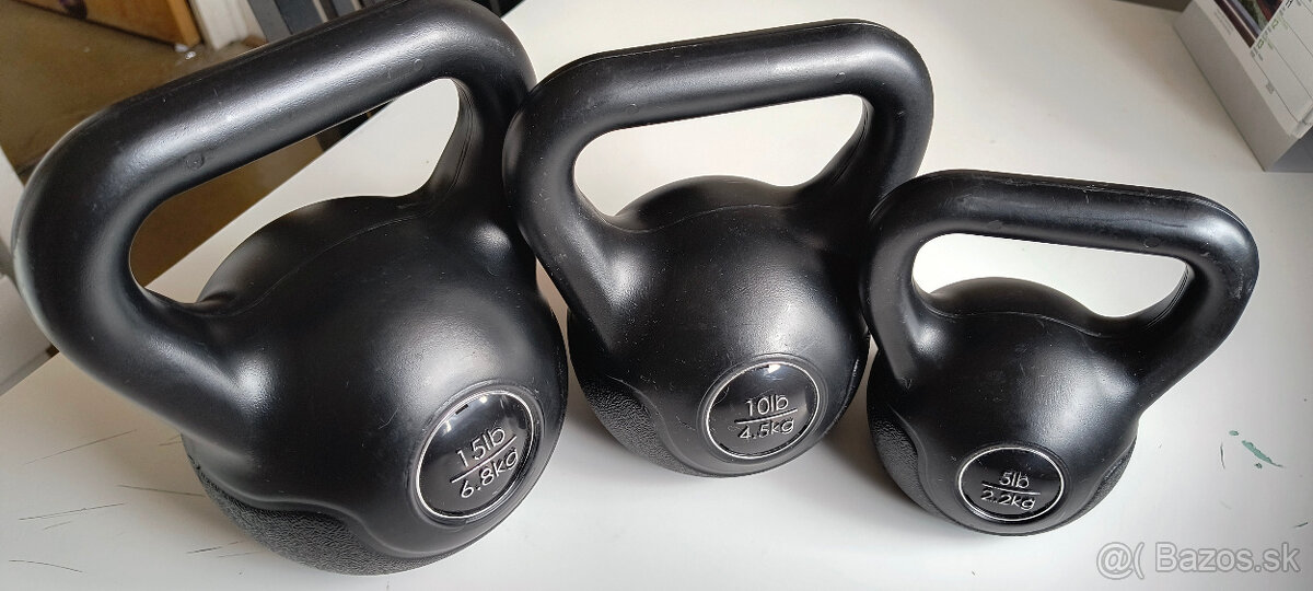 Kettlebell 3x. 5, 10, 15lb. 2,2; 4,5 a 6,8kg rezerve