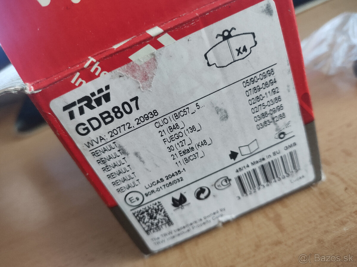 Brzd. plat. TRW GDB807 Peug., Rean. – staré modely.