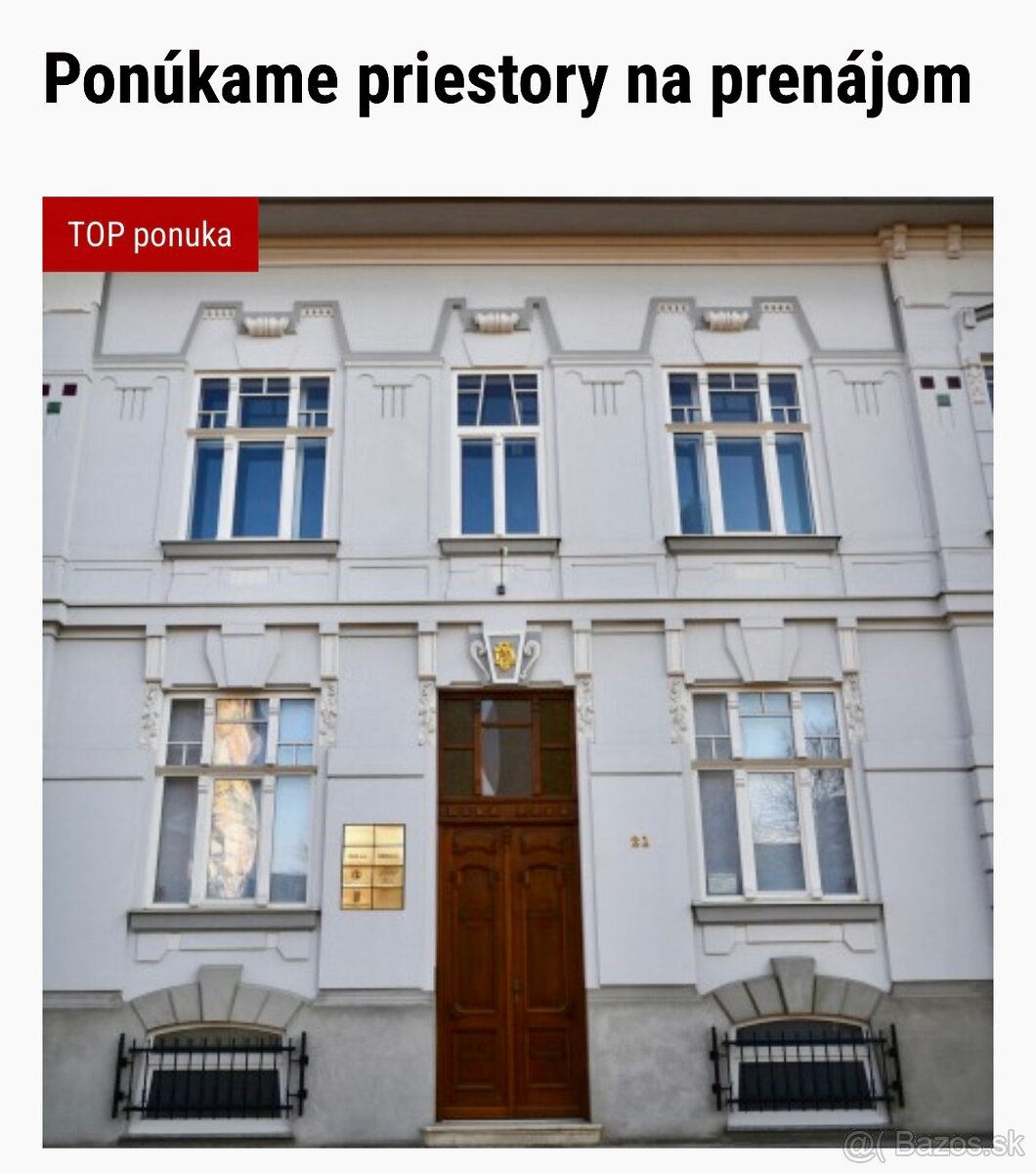 Prenájom kancelárie v meštianskom dome