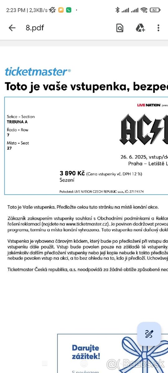ACDC koncert Lístky