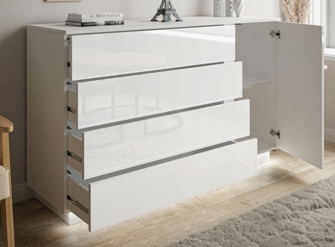 Komoda, biela lesklá