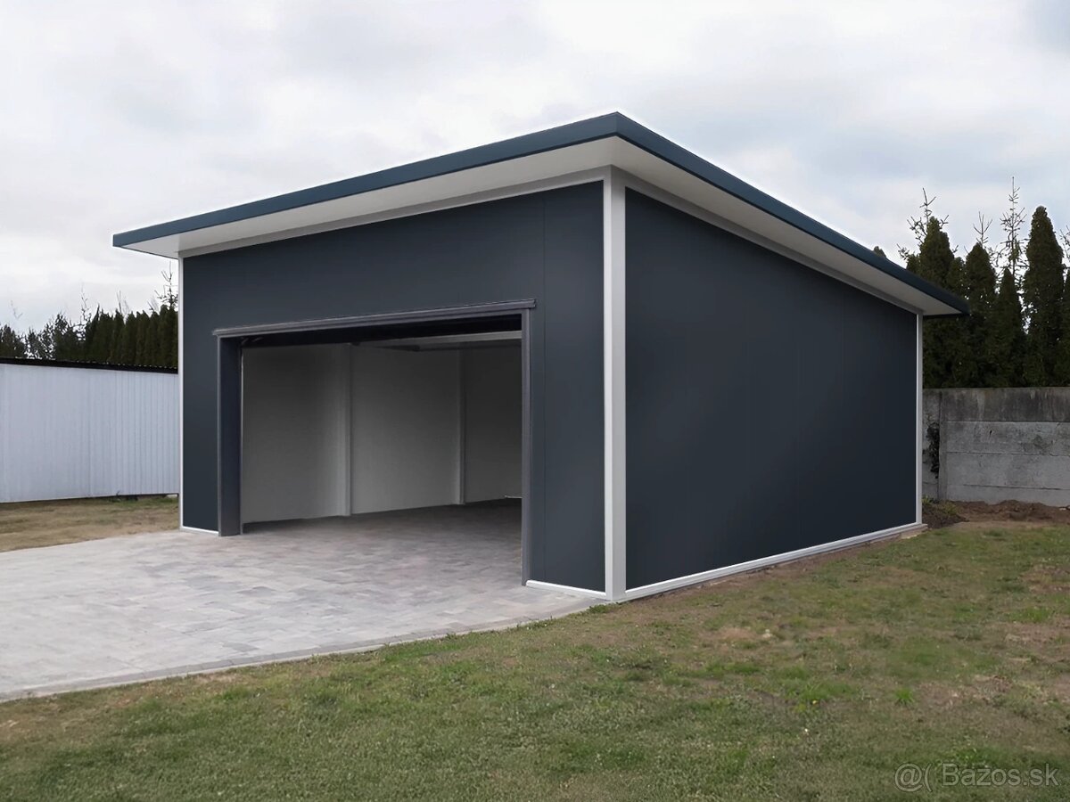 Zateplená garáž zo sendvičového panelu 4x7m.