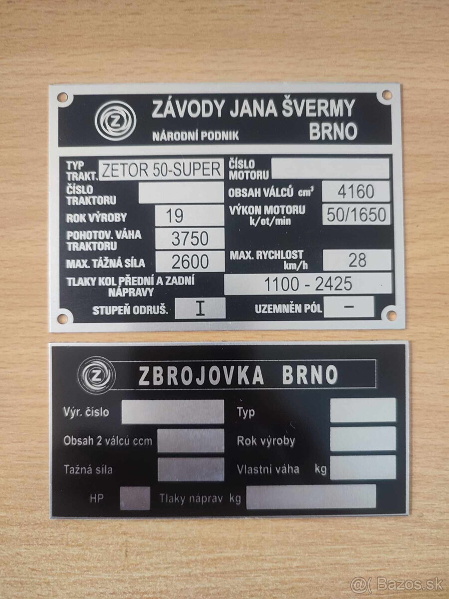 výrobný štítok zetor 25 a super 50
