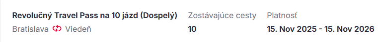 Travel Pass na 10x bus BA-Viedeň platný do 15.11.2026