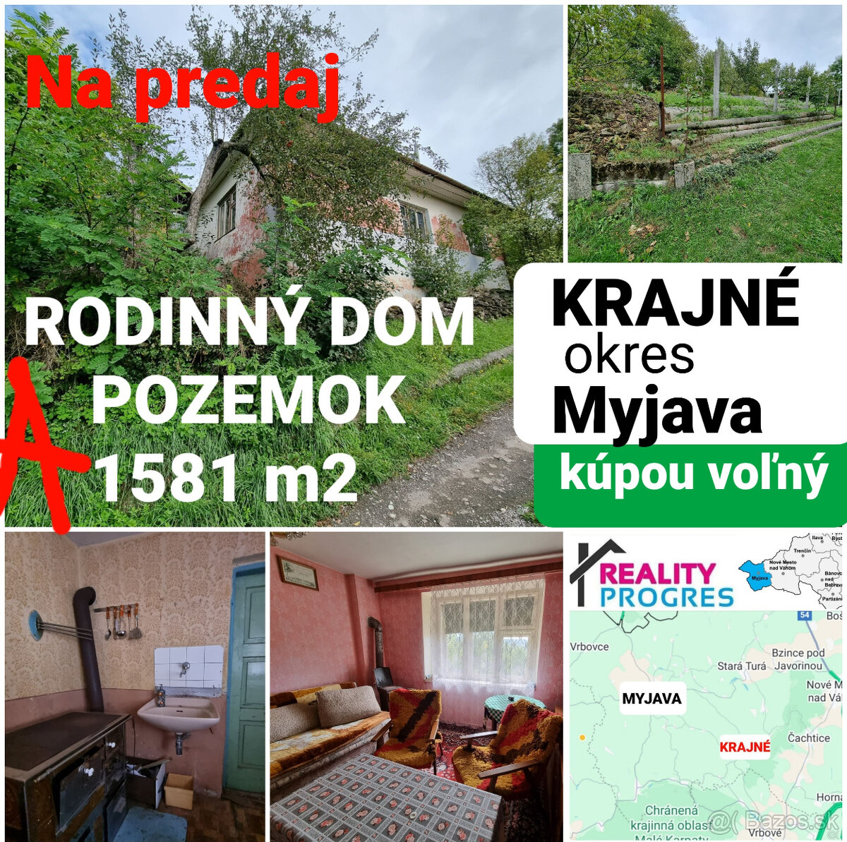 RD - CHALÚPKA a POZEMOK 1581 m2 KOPANICE MYJAVA