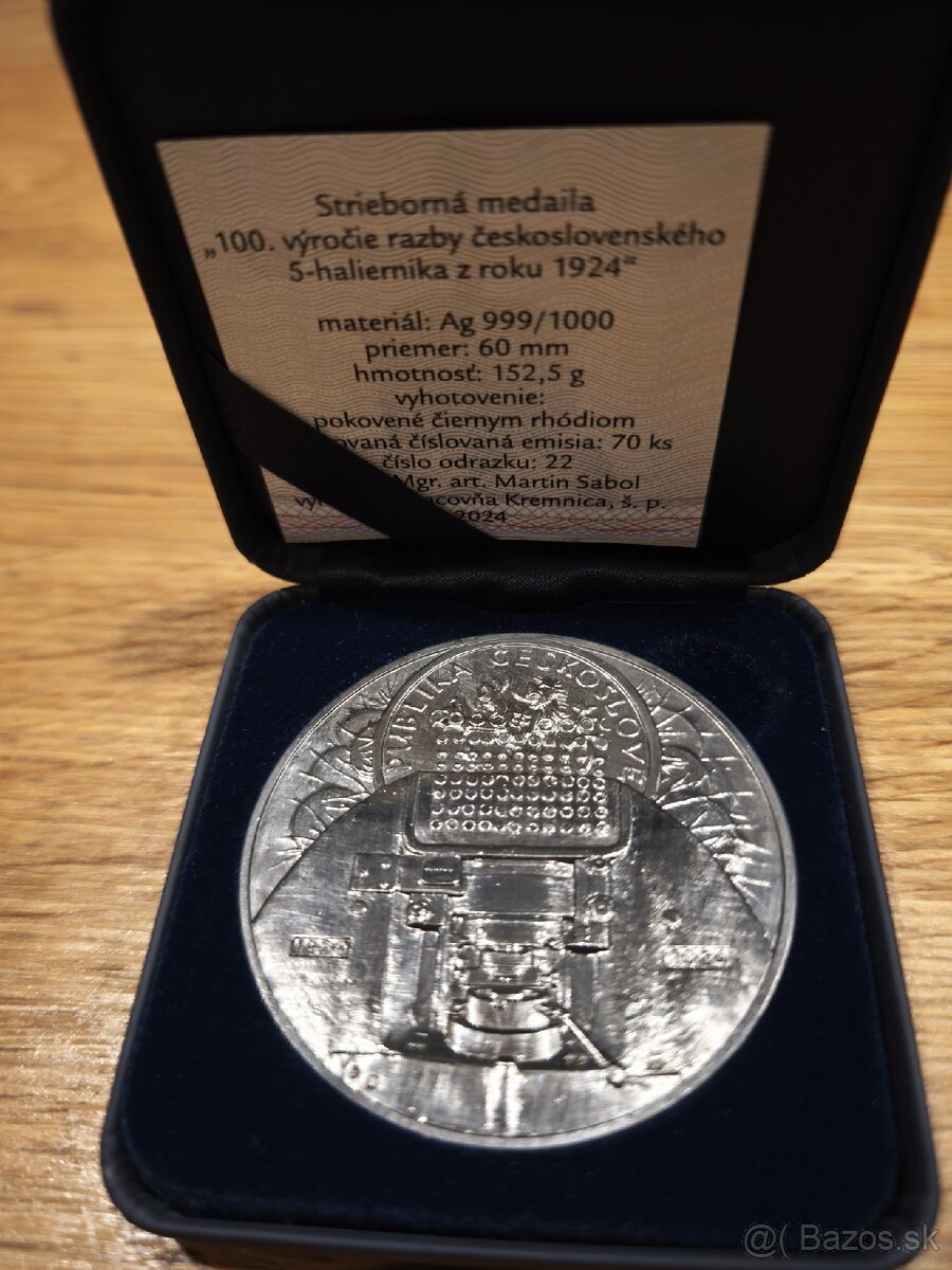 Predám medailu strieborná ródium 100 výročie razby ČSR 5 hal