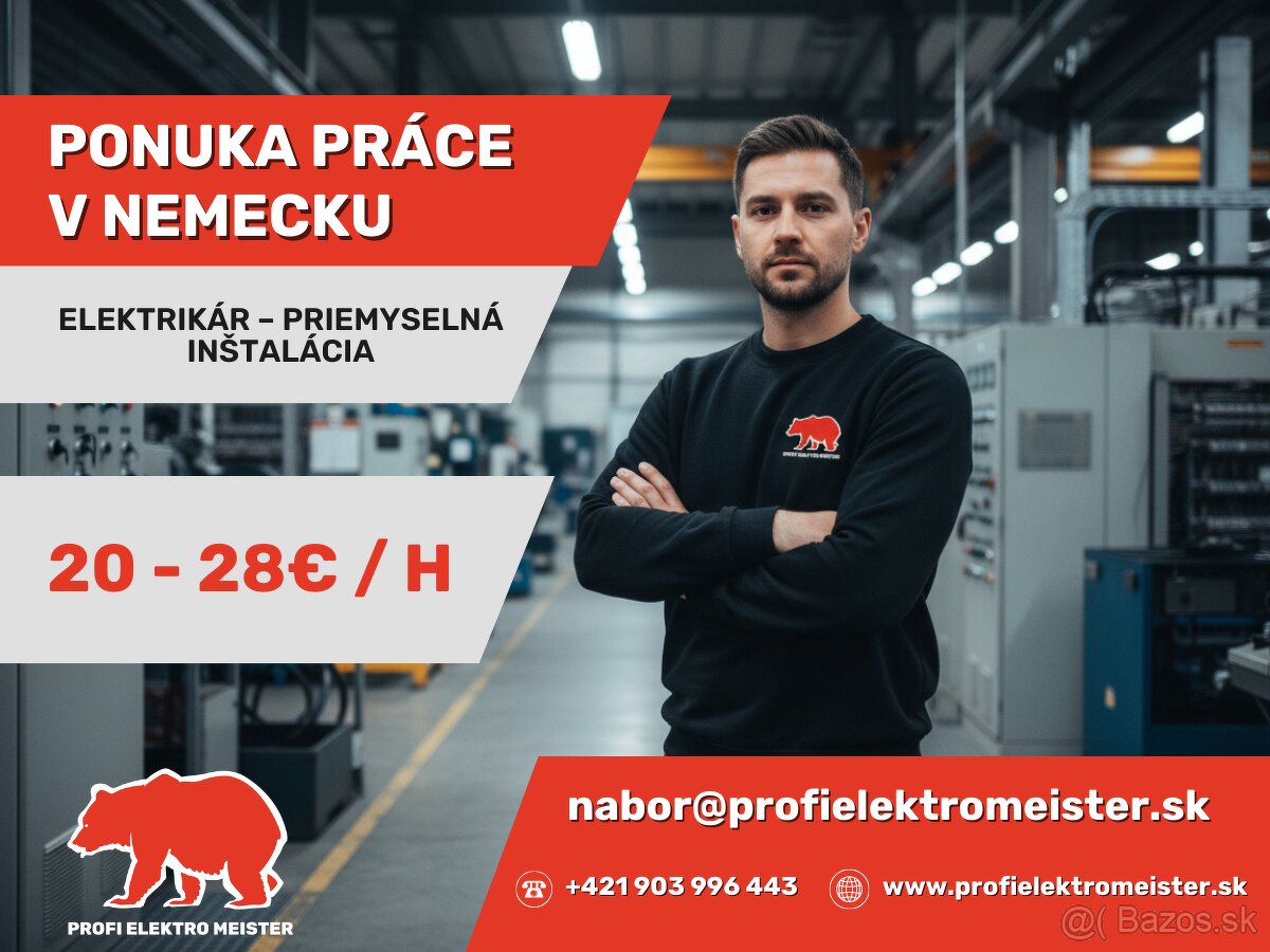 Elektrikár Nemecko – živnosť 20–28 €/h