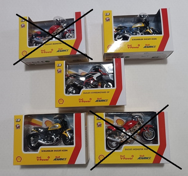 3 modely motoriek Ducati z edície Shell  V-Power, motorky