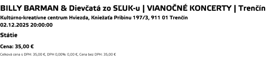 Lístok BILLY BARMAN & SĽUK_Trenčín