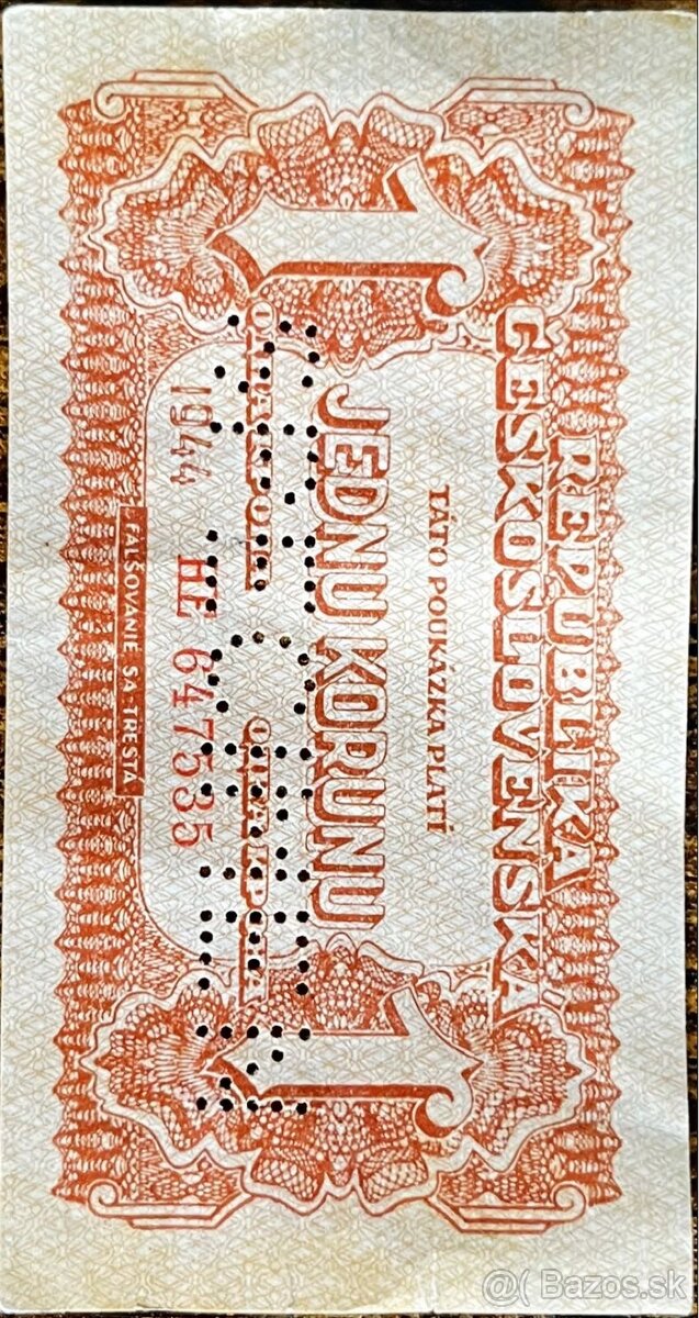 Specimen 1 koruna - bankovka