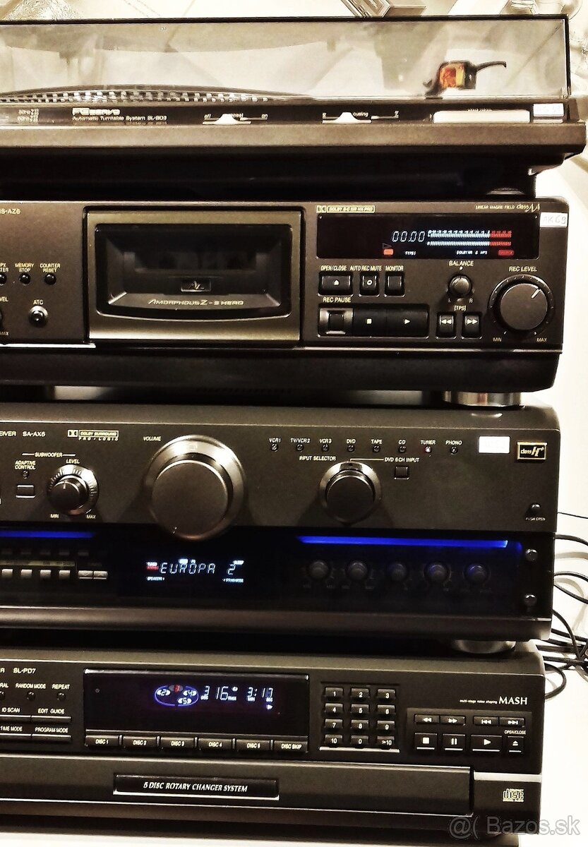 Zostava TECHNICS gramofon, tape deck, receiver, 5x CD = X03
