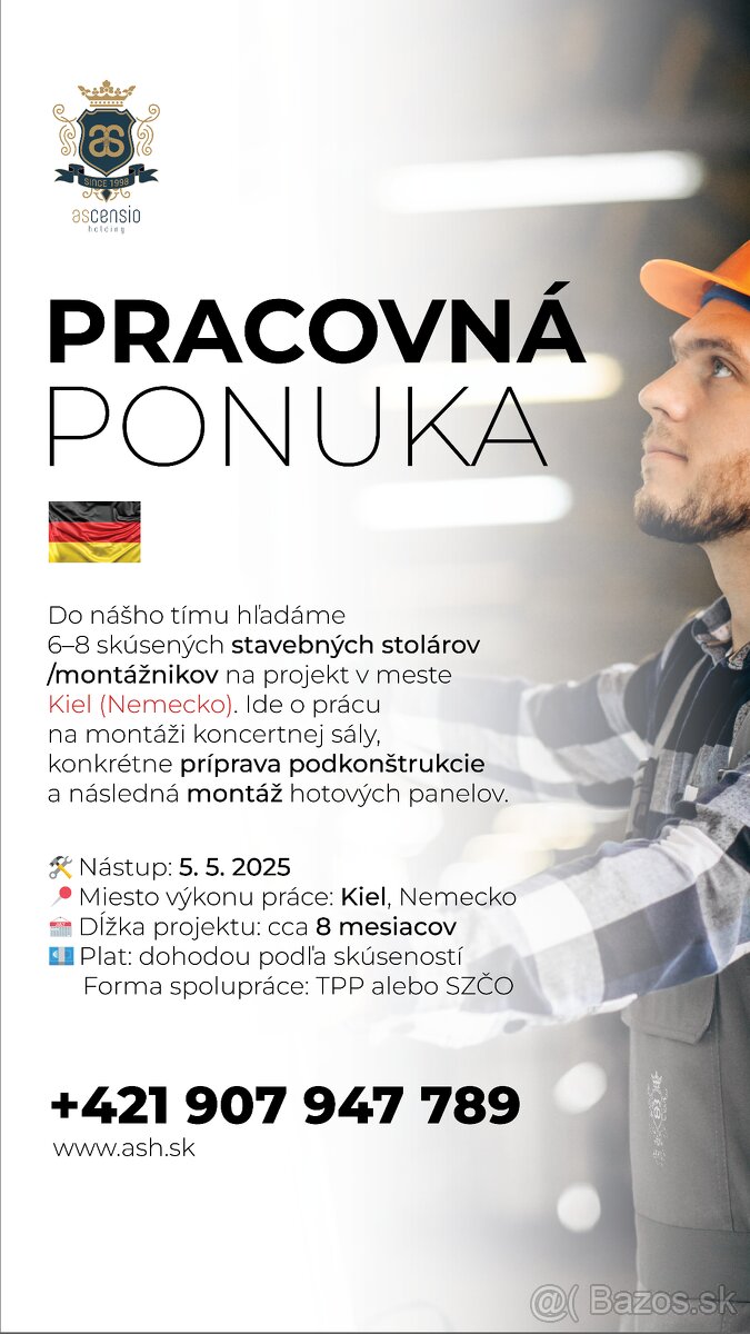 Hľadáme stavebných stolárov / montážnikov do Nemecka (Kiel)