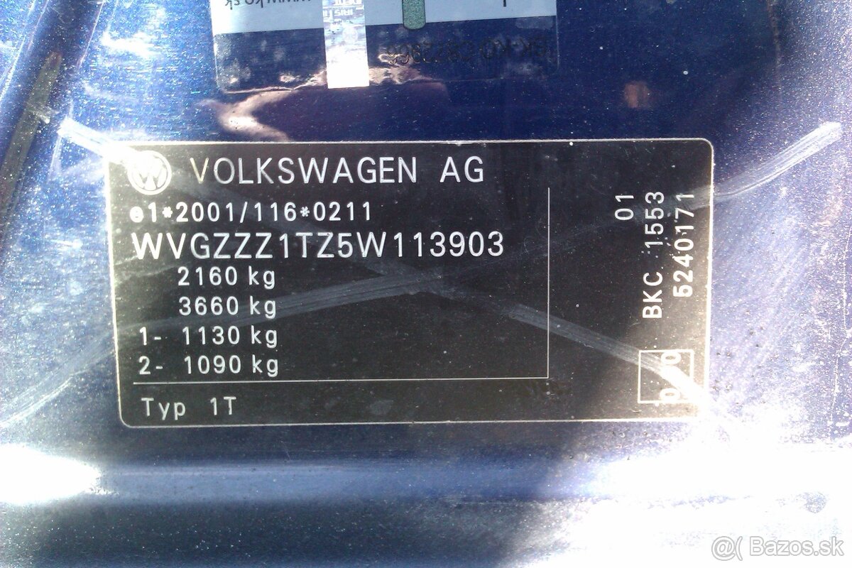 Predam Vw touran v celku na nahradne diely