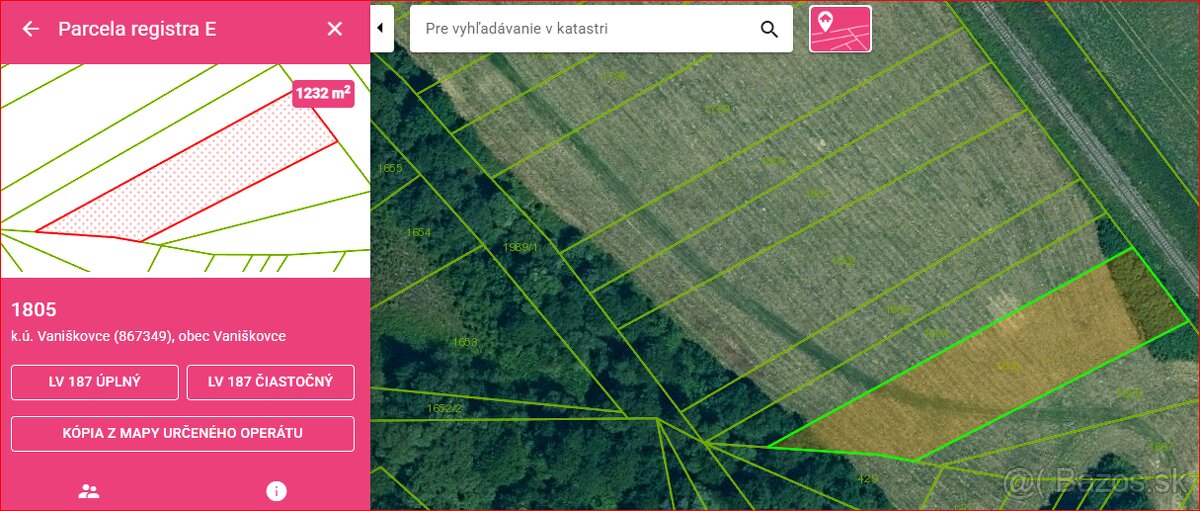 Orná pôda Vaniškovce 1 232 m2 (Výlučné vlastníctvo)