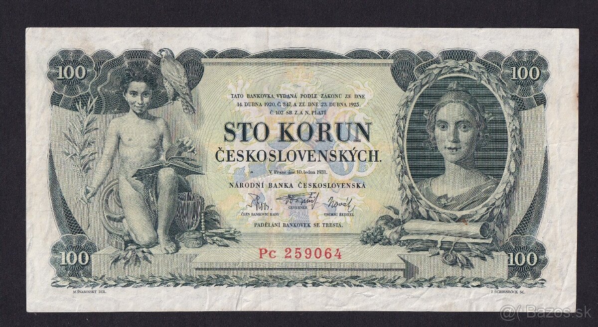Bankovky ČSR - 100 Kčs 1931 séria Pc CHYBOTLAČ