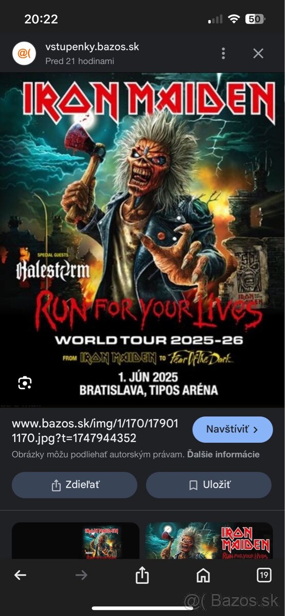 Iron maiden lístok Bratislava