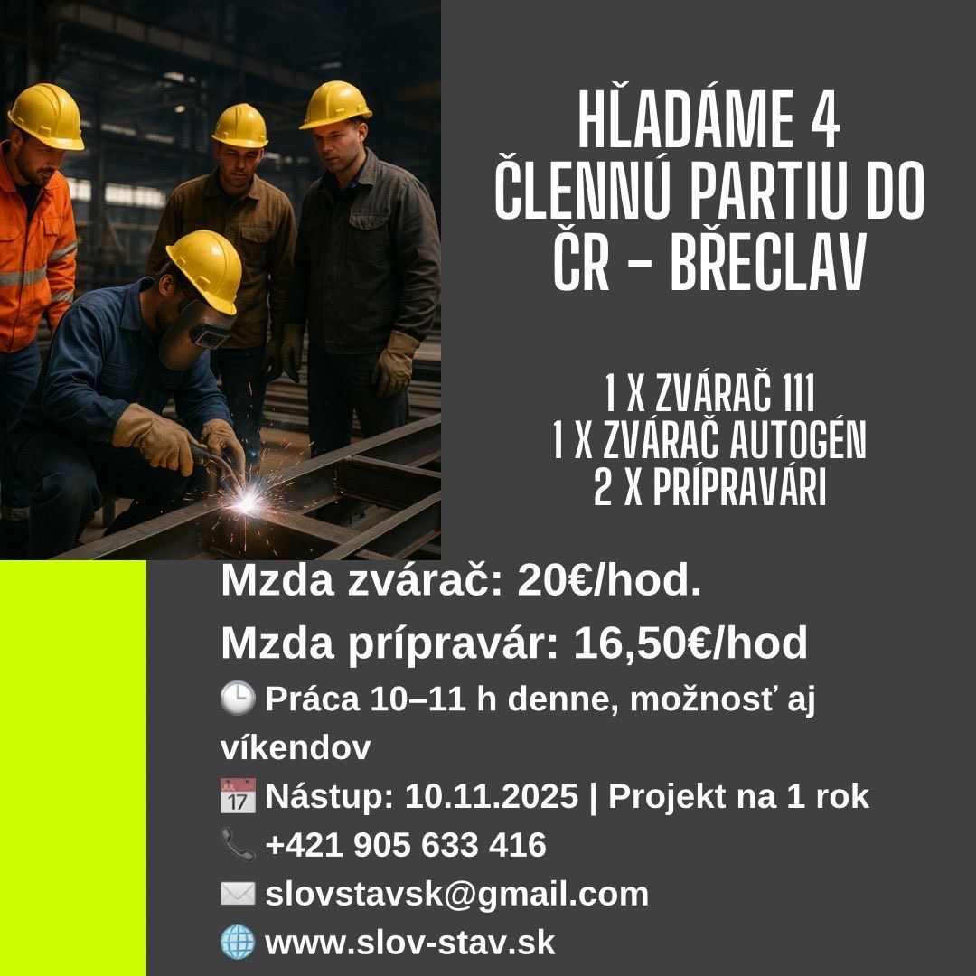 Práca ČR-Breclav zvárač/pripravar  od 10.11.2025