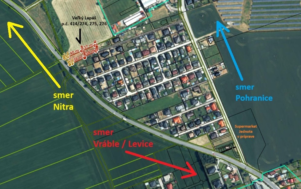 Veľký Lapáš - pozemok 1304 m2 (+157 m2) lokalita novostavieb