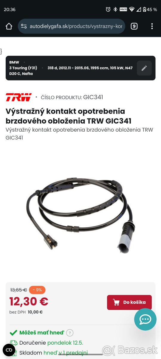 BMW výstražný kontakt opotrebovania