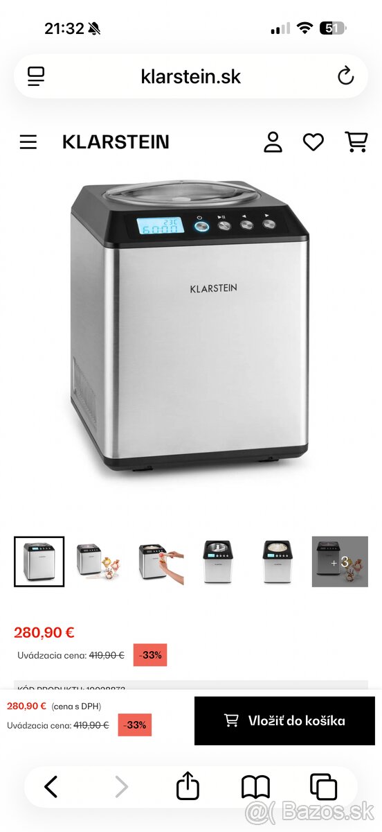 zmrzlinovac klarstein 2l